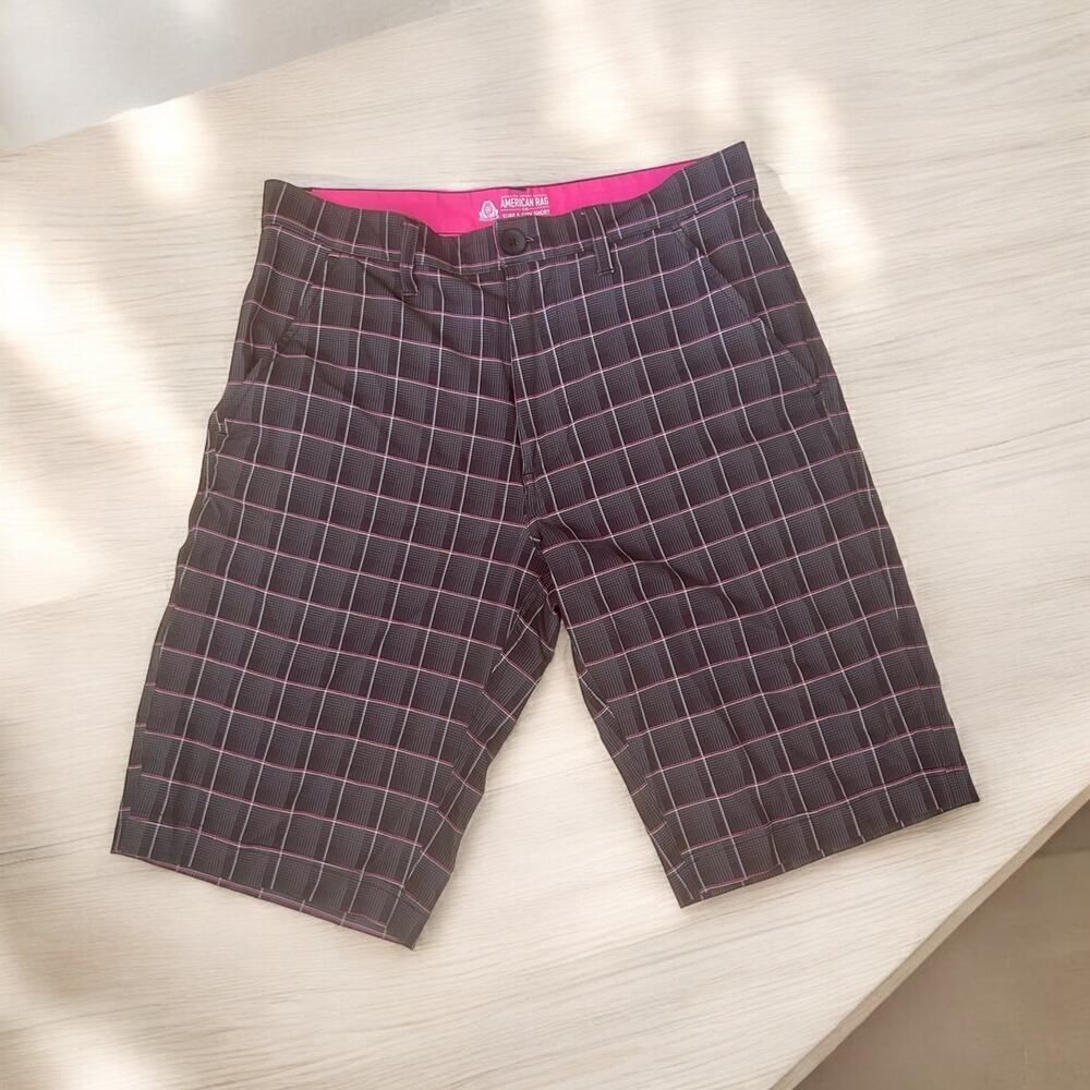Mens‎ American Rag Shorts Plaid Size 30 Grey & Pink